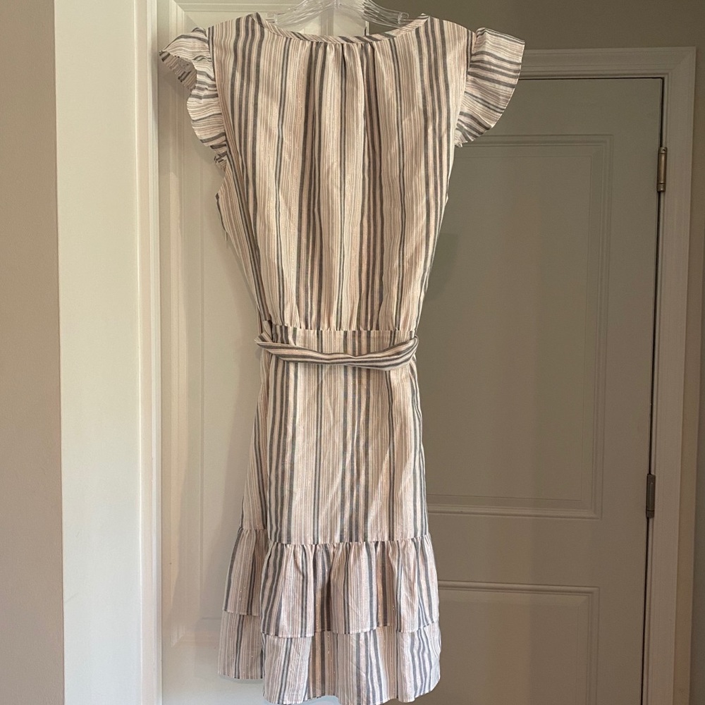 Cece Flutter Sleeve Metallic Stripe Ruffled Dress - image 4
